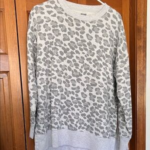 aerie Gray Leopard Print Crewneck Sweater